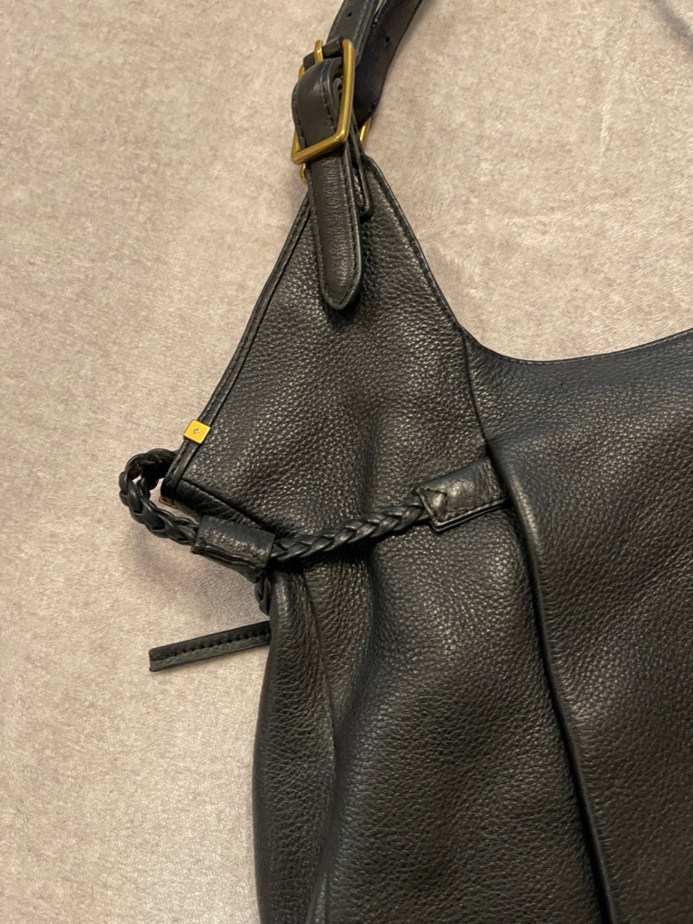 Elliott Lucca Black Pebbled Leather Slouchy Hobo Bag Braided Tassel Boho - Picture 12 of 16